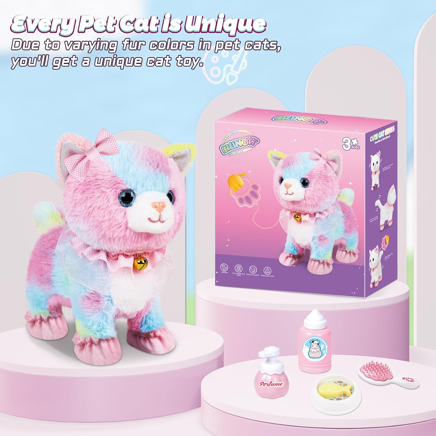 Walking & Talking Rainbow Cat – Interactive Plush Pet Toy with Sound & Movement - Image 3