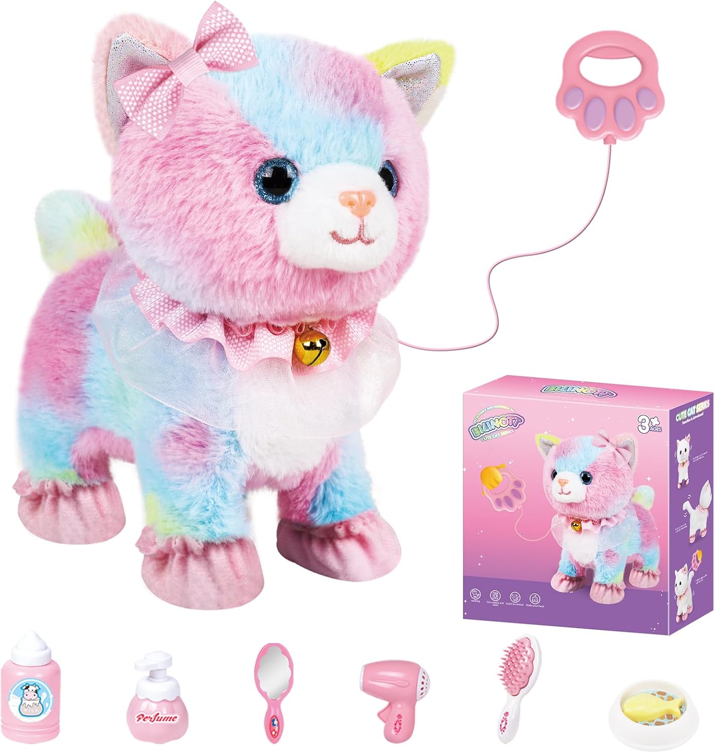 Walking & Talking Rainbow Cat – Interactive Plush Pet Toy with Sound & Movement