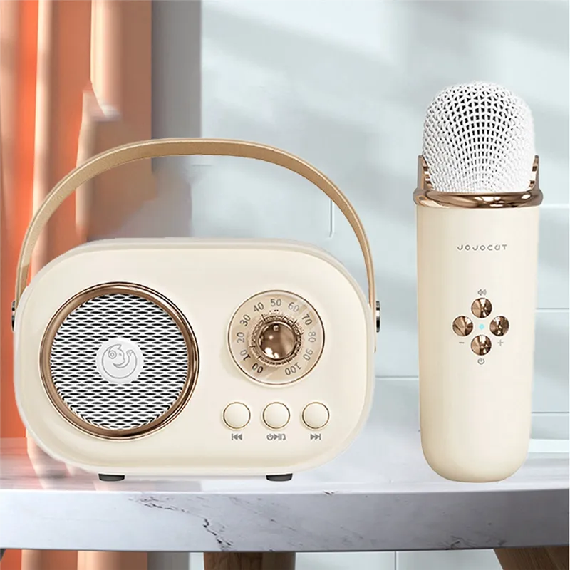 Retro Wireless Speaker & Microphone Set – Bluetooth 5.0, 6 Sound Effects, Portable Karaoke Fun