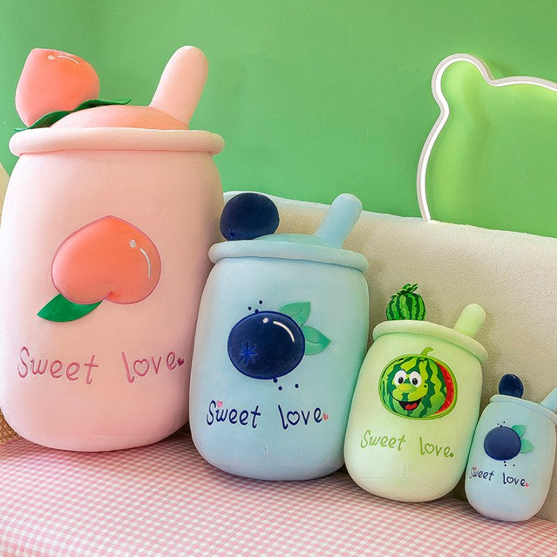 Boba Milk Tea Cup Plush Pillow Toy - Soft Fruit Character