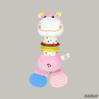 Rattle Plush Animal Soft Toy With Teether Hippo