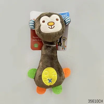 Handy Squeaky Rattle Plush Soft Toy - Chocolate