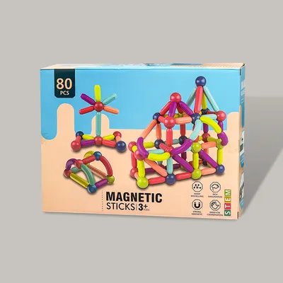 Magnetic Sticks Puzzles Set - 80 Pieces Educational Building Blocks
