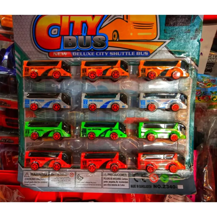 Buy 12 Pcs Alloy Pull Back City Shuttle Bus Toy Set in Bangladesh