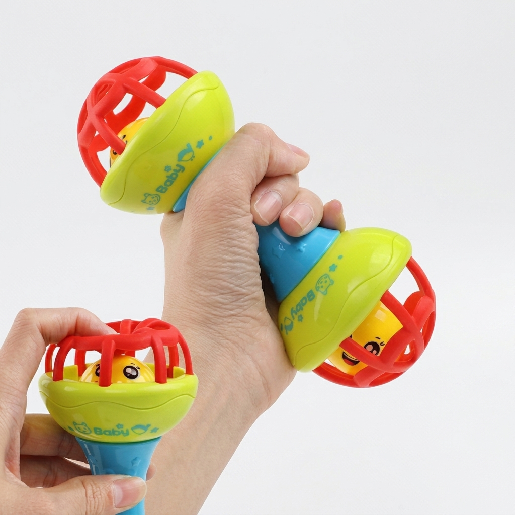 Buy Dumbbell Rattle Teether Bell Toy for Babies Non Toxic Plastic in Bangladesh