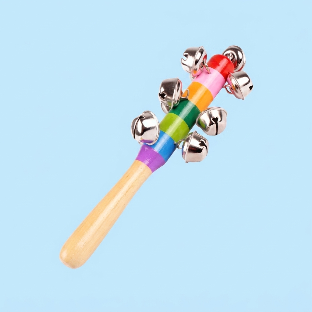Buy Vivid Color Rainbow Handle Wooden Bells Jingle Stick Shaker Rattle Baby Kids Children Musical Toys in Bangladesh