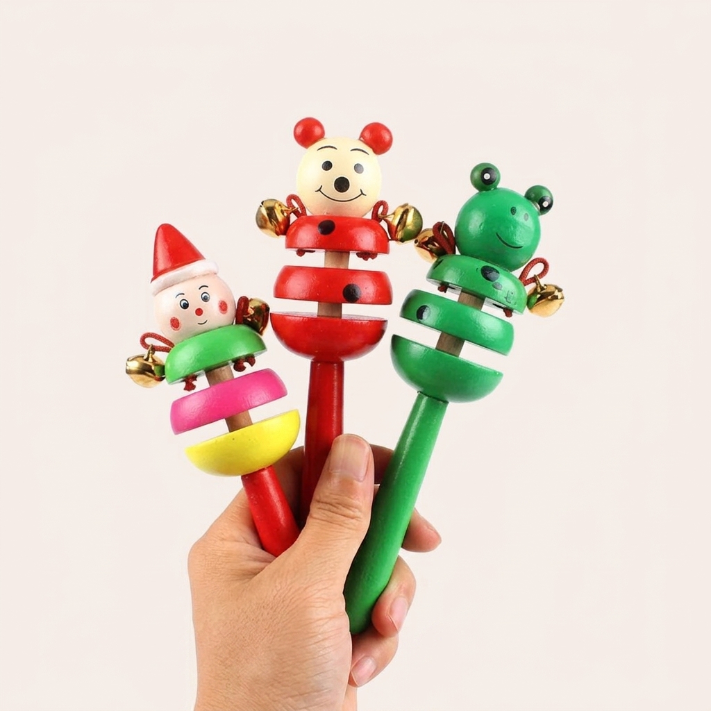 Buy Wooden Cartoon Rabbit Frog Animal Rattle Handheld Bell Musical Kids Toy in Bangladesh