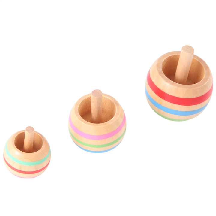 Buy 3pcs Wooden Colorful Spinning Top Toy Set in Bangladesh