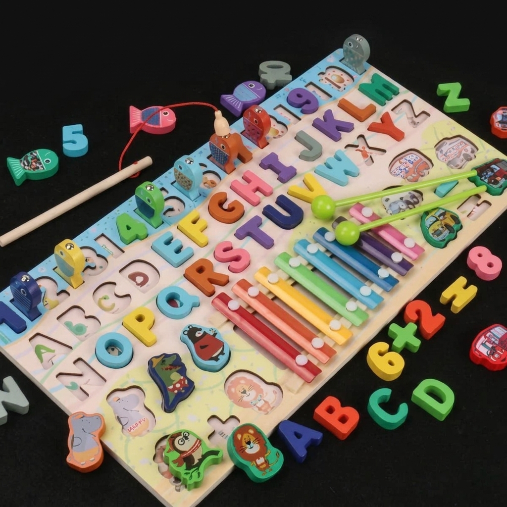Buy Educational Wooden Toys Alphanumeric Play the Piano 6 in 1 in Bangladesh